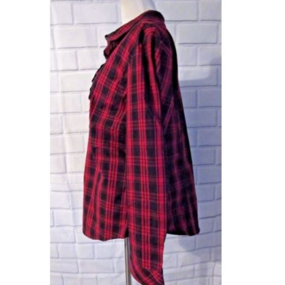 Talbots Red Plaid Ruffle Front Button Up Blouse To - image 3